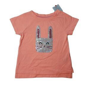 Toddler Girls Sequin Bunny Short Sleeve T-Shirt Cat & Jack Peach NEW